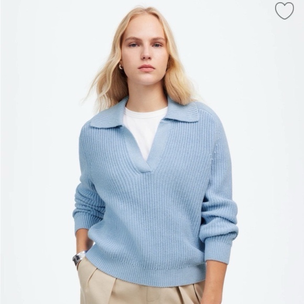 Madewell Shaker Stitch Johnny Collar Sweater in Heather Dawn Blue Size Medium
